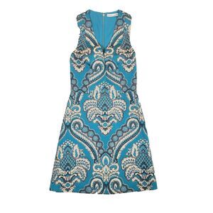 Alice + Olivia Sz 2 Natalee Jacquard Racerback A-Line Dress Turquoise Peacock